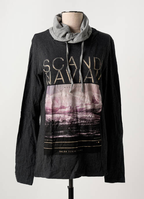 Tricou serigrafie mâneci lungi gri SALSA femme