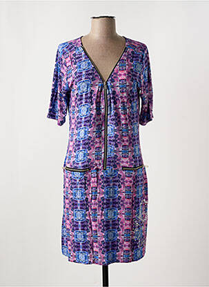 Rochie midi imprimeu fantezie mâneci scurte violet DESIGUAL femeie