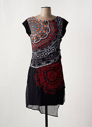Rochie midi imprimeu fantezie mâneci scurte negru DESIGUAL femeie