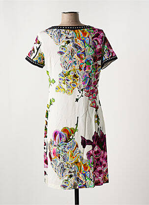 Rochie midi imprimeu fantezie mâneci scurte alb OLIVIER PHILIPS femeie