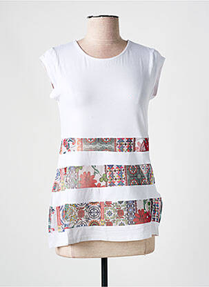 Tricou imprimeu fantezie mâneci scurte alb DESIGUAL femeie