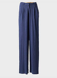 Pantalon larg închidere cu fermoar sub clapetă cu nasturi talie înaltă albastru MAJESTIC FILATURES femme