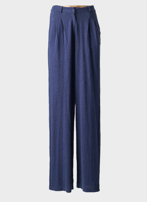 Pantalon larg închidere cu fermoar sub clapetă cu nasturi talie înaltă albastru MAJESTIC FILATURES femme