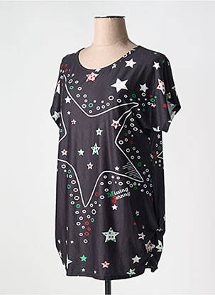 Tricou croială dreaptă mâneci scurte negru MISSING JOHNNY femeie
