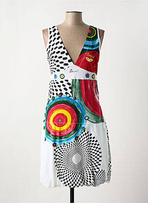 Rochie midi imprimeu fantezie fără mâneci alb DESIGUAL femeie