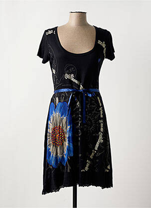 Rochie midi imprimeu floral mâneci scurte negru DESIGUAL femeie