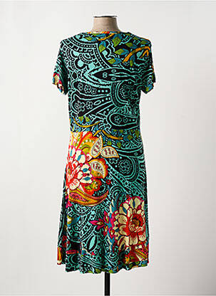 Rochie midi imprimeu floral mâneci scurte verde DESIGUAL femeie