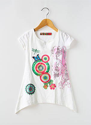 Tunică mâneci scurte alb DESIGUAL fată