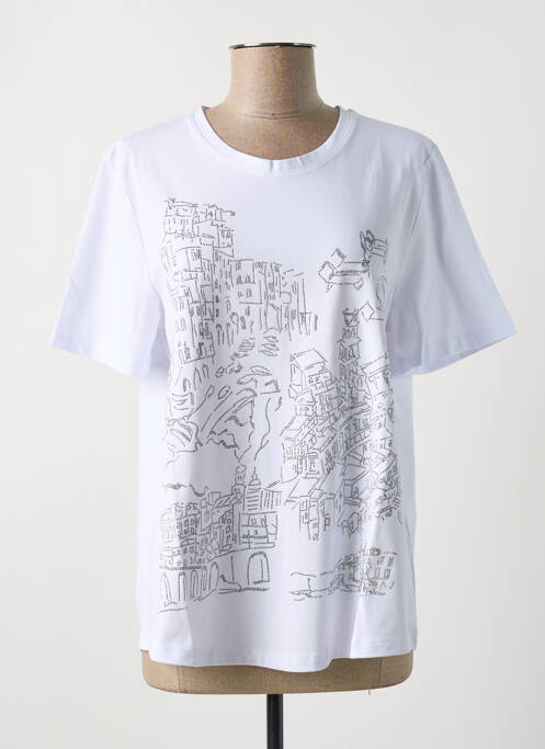 Tricou serigrafie cu strasuri mâneci scurte alb MARIA BELLENTANI femme