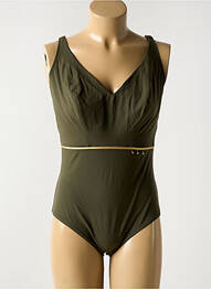 Costum de baie dintr-o singură piesă efect material satinat sutien balconet cu decolteu înalt verde EMPREINTE femme