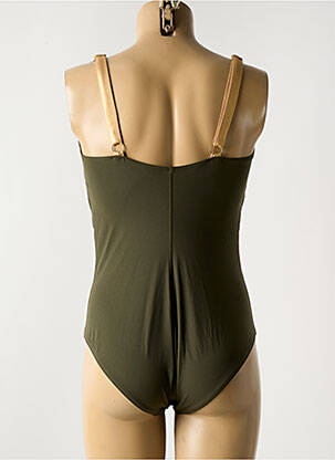 Costum de baie dintr-o singură piesă efect material satinat sutien balconet cu decolteu înalt verde EMPREINTE femeie