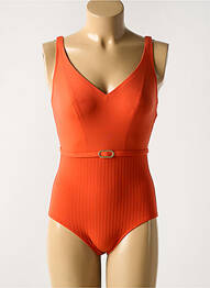 Costum de baie dintr-o singură piesă efect material satinat sutien balconet cu decolteu înalt portocaliu EMPREINTE femme