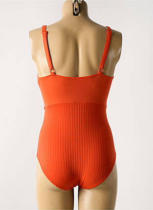 Costum de baie dintr-o singură piesă efect material satinat sutien balconet cu decolteu înalt portocaliu EMPREINTE femeie