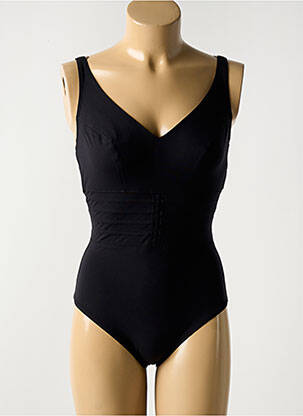Costum de baie dintr-o singură piesă efect material satinat sutien balconet cu decolteu înalt negru EMPREINTE femeie