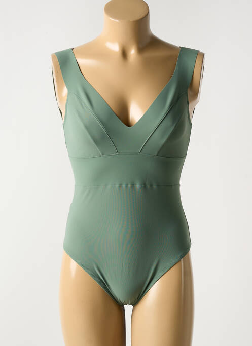 Costum de baie dintr-o singură piesă efect material satinat sutien balconet cu decolteu înalt verde PAIN DE SUCRE femme