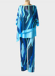 Set pantaloni croială fluidă albastru DANIELA femeie