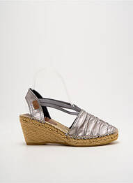 Espadrile țesătură satinată toc de 7 la 9 cm argintiu MONTANE femeie