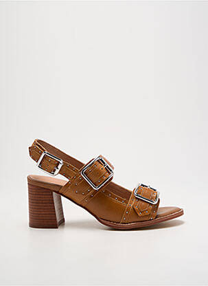 Sandale/pantofi decupați material neted toc de 4 la 6 cm maro EMILIE KARSTON femeie