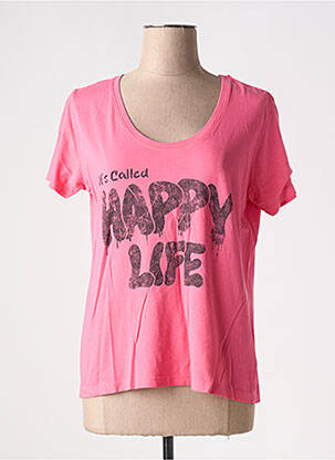 Tricou imprimeu fantezie mâneci scurte roz HAPPY femeie