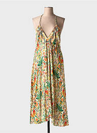 Rochie lungă imprimeu floral bretele subțiri verde LARAETHNICS femme