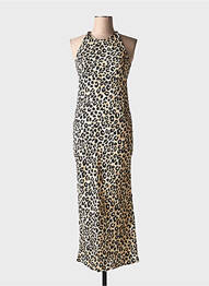 Rochie lungă țesătură crep fără mâneci bej GRACE & MILA femme