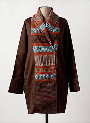 Palton lung maro NID D'ABEILLE femeie