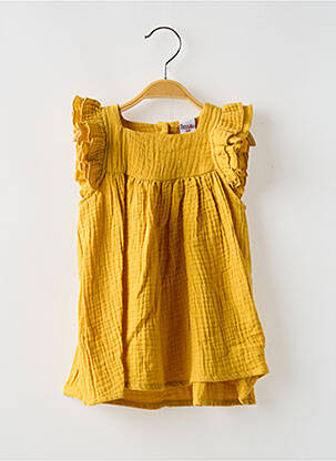 Rochie midi guler pătrat mâneci scurte galben BB AND CO fată