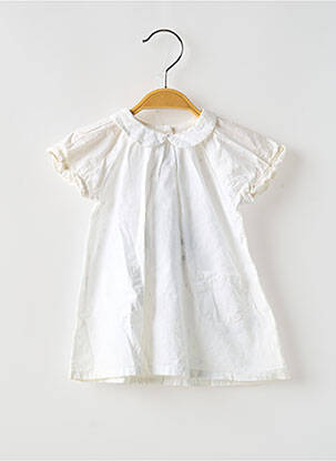 Rochie midi guler claudine mâneci scurte alb PETIT BATEAU fată