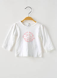 Tricou închidere cu nasturi la spate mâneci lungi alb PETIT BATEAU fille