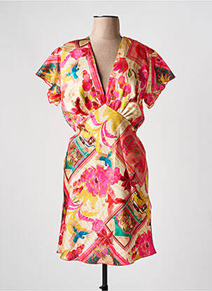Rochie midi imprimeu fantezie mâneci scurte roz JOEY NEW YORK femeie