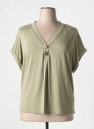 Tricou guler în v mâneci scurte verde MARBLE femme