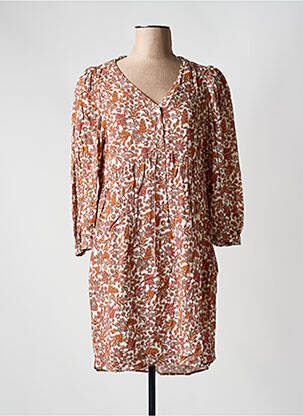 Rochie midi imprimeu fantezie mâneci lungi portocalie C'EST BEAU LA VIE femeie