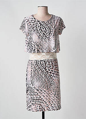 Rochie midi imprimeu fantezie mâneci scurte roz ESPERANCE femeie