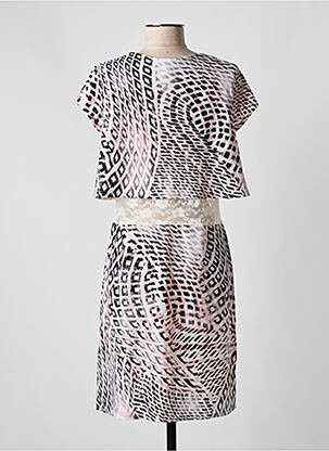 Rochie midi imprimeu fantezie mâneci scurte roz ESPERANCE femeie
