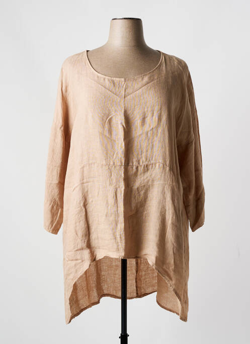 Tunică mâneci lungi guler rotund bej SOPHIA CURVY femme