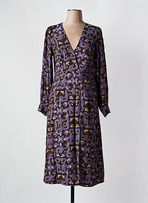 Rochie midi imprimeu fantezie mâneci lungi maro SEE U SOON femeie