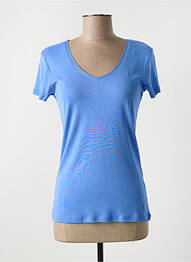 Tricou guler în v mâneci scurte albastru C'EST BEAU LA VIE femme