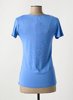 Tricou guler în v mâneci scurte albastru C'EST BEAU LA VIE femeie