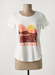 Tricou serigrafie flockată mâneci scurte alb C'EST BEAU LA VIE femeie