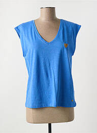 Tricou guler în v mâneci scurte albastru C'EST BEAU LA VIE femme