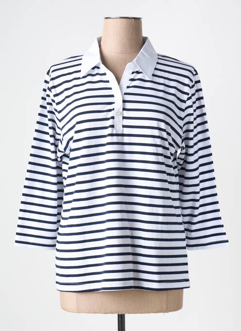 Polo imprimeu dungi mâneci 3/4 alb SOIE POUR SOI femme