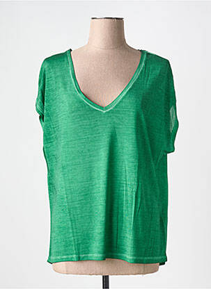Tricou guler în v mâneci scurte verde MAJESTIC FILATURES femeie