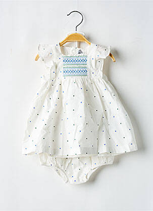 Rochie scurtă imprimeu cu buline mâneci scurte alb PETIT BATEAU fată