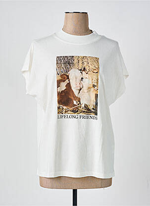 Tricou imprimeu fantezie mâneci scurte bej THINKING MU femeie