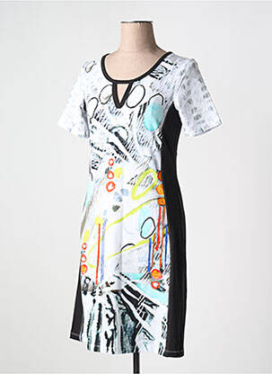 Rochie midi imprimeu fantezie mâneci scurte alb DOLCEZZA femeie