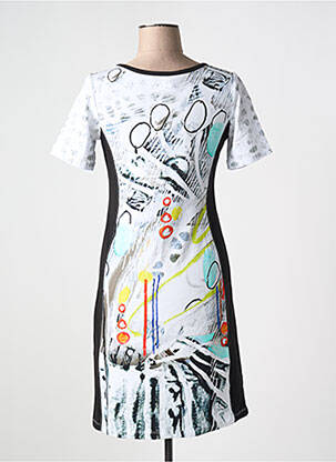 Rochie midi imprimeu fantezie mâneci scurte alb DOLCEZZA femeie