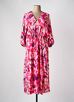 Rochie lungă imprimeu floral mâneci 3/4 roz JULIE GUERLANDE femeie