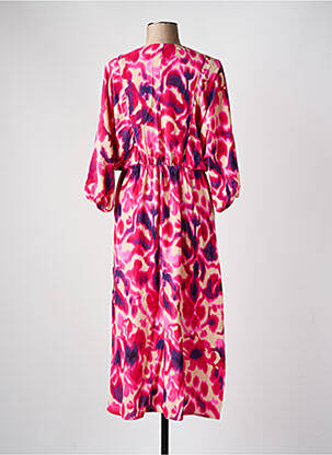 Rochie lungă imprimeu floral mâneci 3/4 roz JULIE GUERLANDE femeie