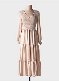 Rochie lungă mâneci lungi mâneci lungi bej ELLI WHITE femeie