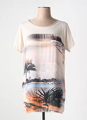 Tricou guler rotund mâneci scurte bej LA FEE MARABOUTEE femeie